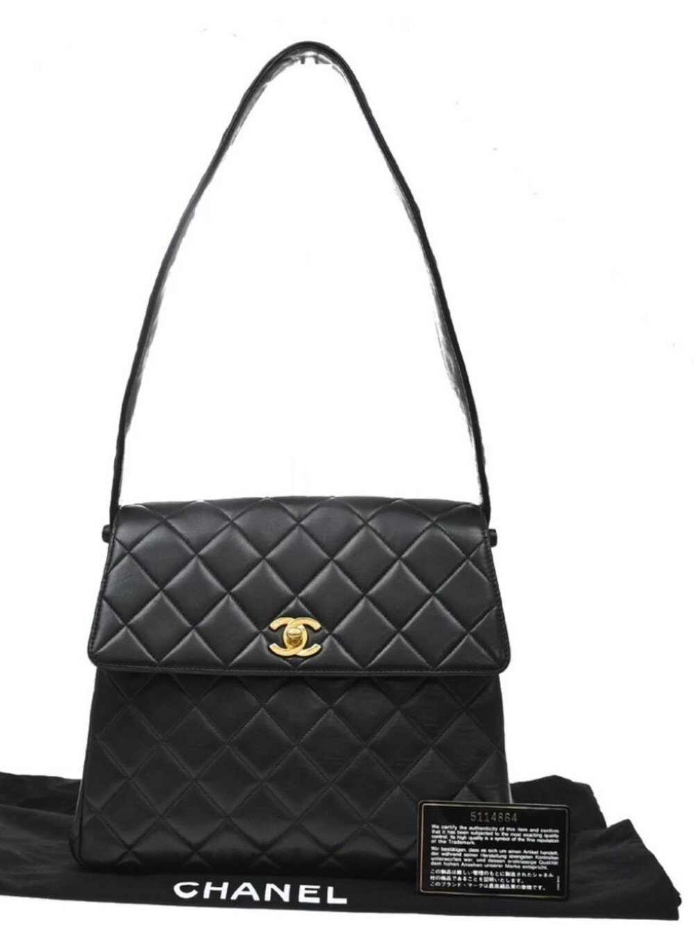 CHANEL CC Logo Matelasse Shoulder Bag Leather Black GHW France Vintage